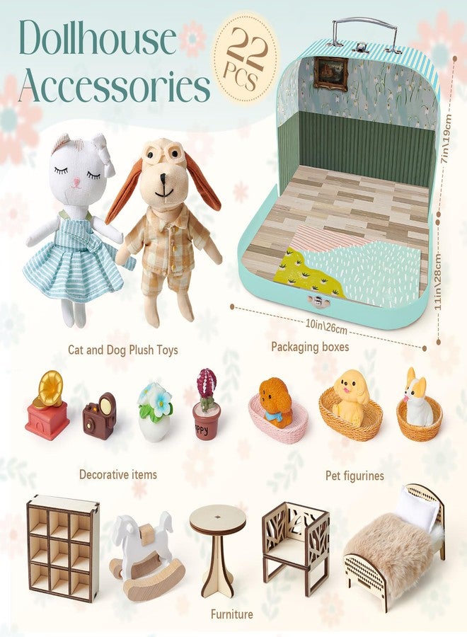 TUZT Bedroom Dollhouse Suitcase - Portable Playset with 21 PCS Wooden Furniture, Adorable Animal Dolls & Pet Kennels, Fold-and-Go Design for Travel, Creative Gift for Kids 3-8 Years - Image 4